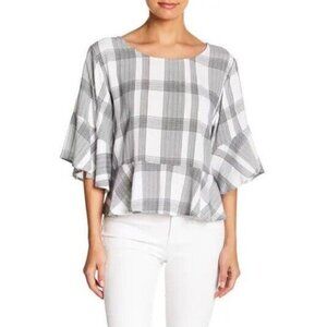 Abound Elbow Sleeve Ruffled Top white plaid. size XXS